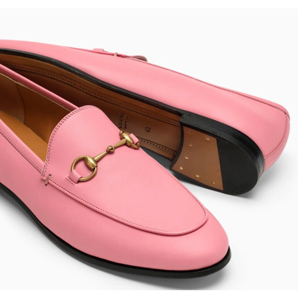 Gucci Jordaan Butterfly Pink Leather Gold Horsebit Mule Slipper Flat Loafer 42 - Picture 5 of 16